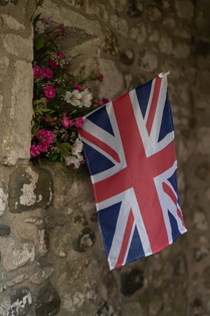 Small Union Jack flag hanging inside St Leonards Church 